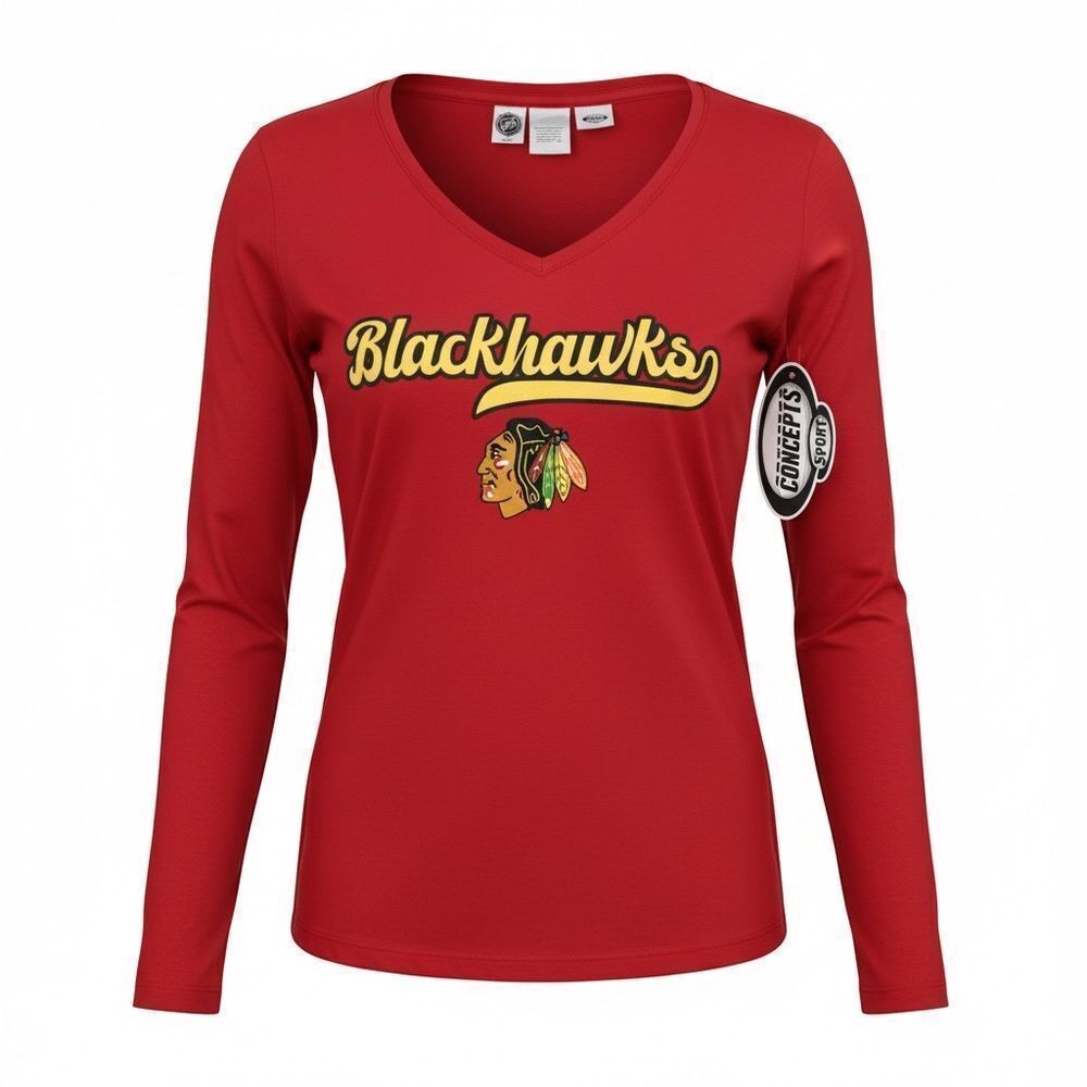 NWT NHL Women’s Red Long Sleeve Tee Shirt Chicago Blackhawks Hockey - Size M - Picture 2 of 6